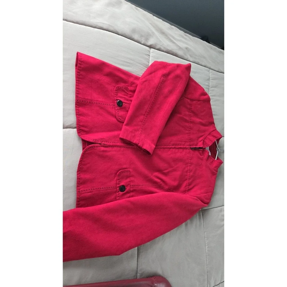 Vintage Red Micro Suede Jacket Women M Petite Cropped Tailor 90s Stitch Western